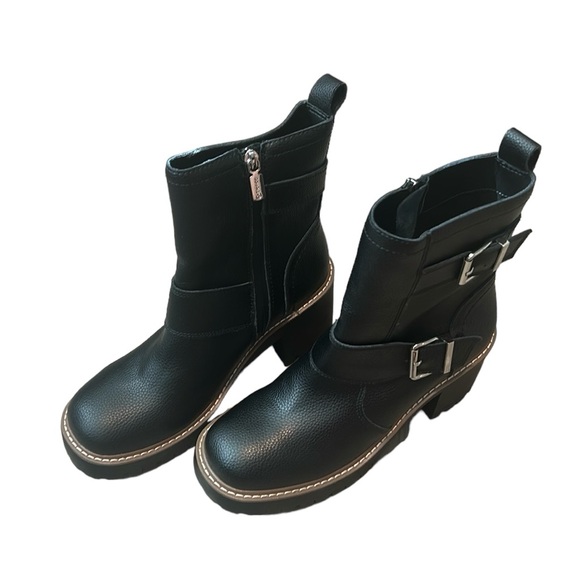 BLONDO Reno Weatherproof combat boots black chunky heels NWOB 8.5 - Picture 1 of 10